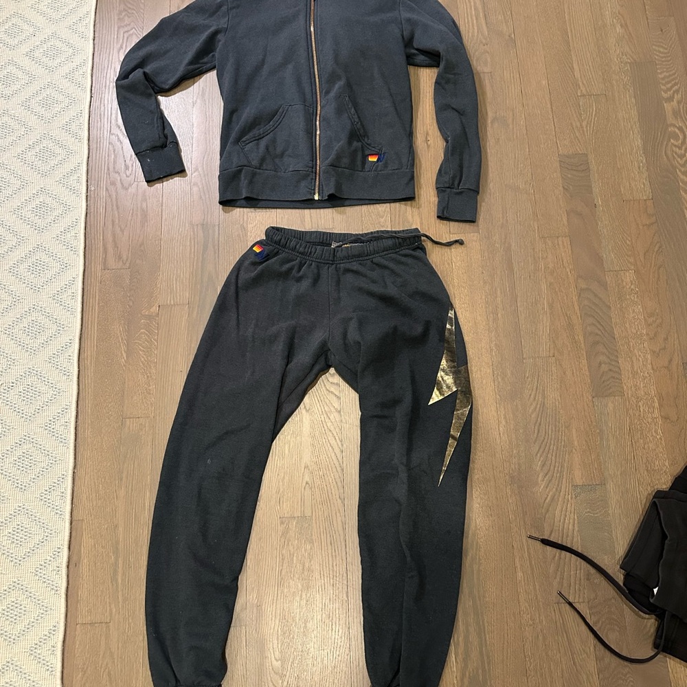 Aviator Nation Gray Sweat Set with Gold Accents